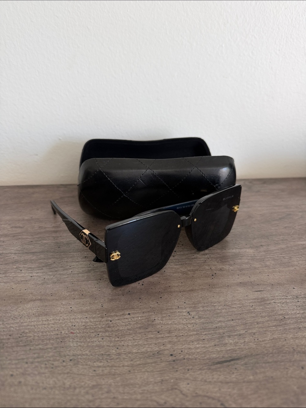 CHANEL Black Oversized Square Sunglasses with Gold CC Accents